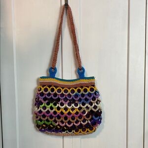 Unique Colorful Crochet Women's Tote Bag - hand stitched inside - crossbody conv